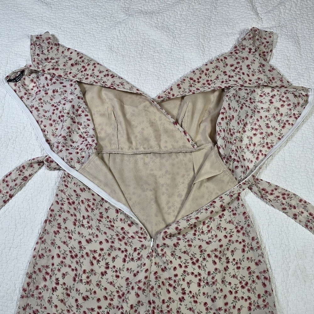 Shein Floral Print Flutter Sleeve Faux Wrap Dress - Picture 6 of 7